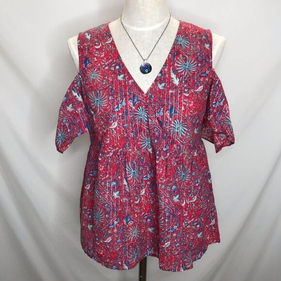 Lucky Brand Cold Shoulder Metallic Stripe Fireworks Print Top Size Medium - Picture 3 of 8